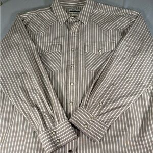 Ariat Retro Fitted Western Pearl Snap Shirt Men’s XXL Tan Brown Striped